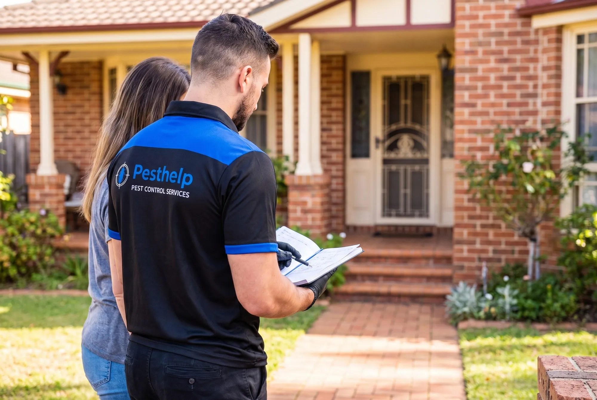 Pesthelp technician talking a homeowner through a quote